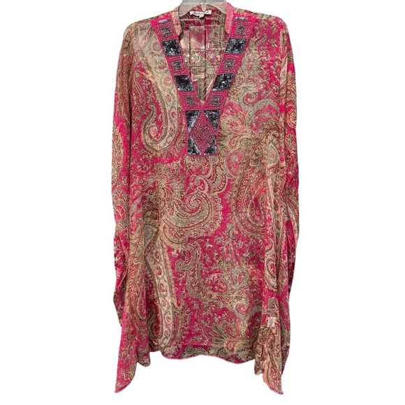 💗 Mira Boho Tunic Dress | Pink Paisley Sequin Embroidered | OS S/M - Picture 1 of 7